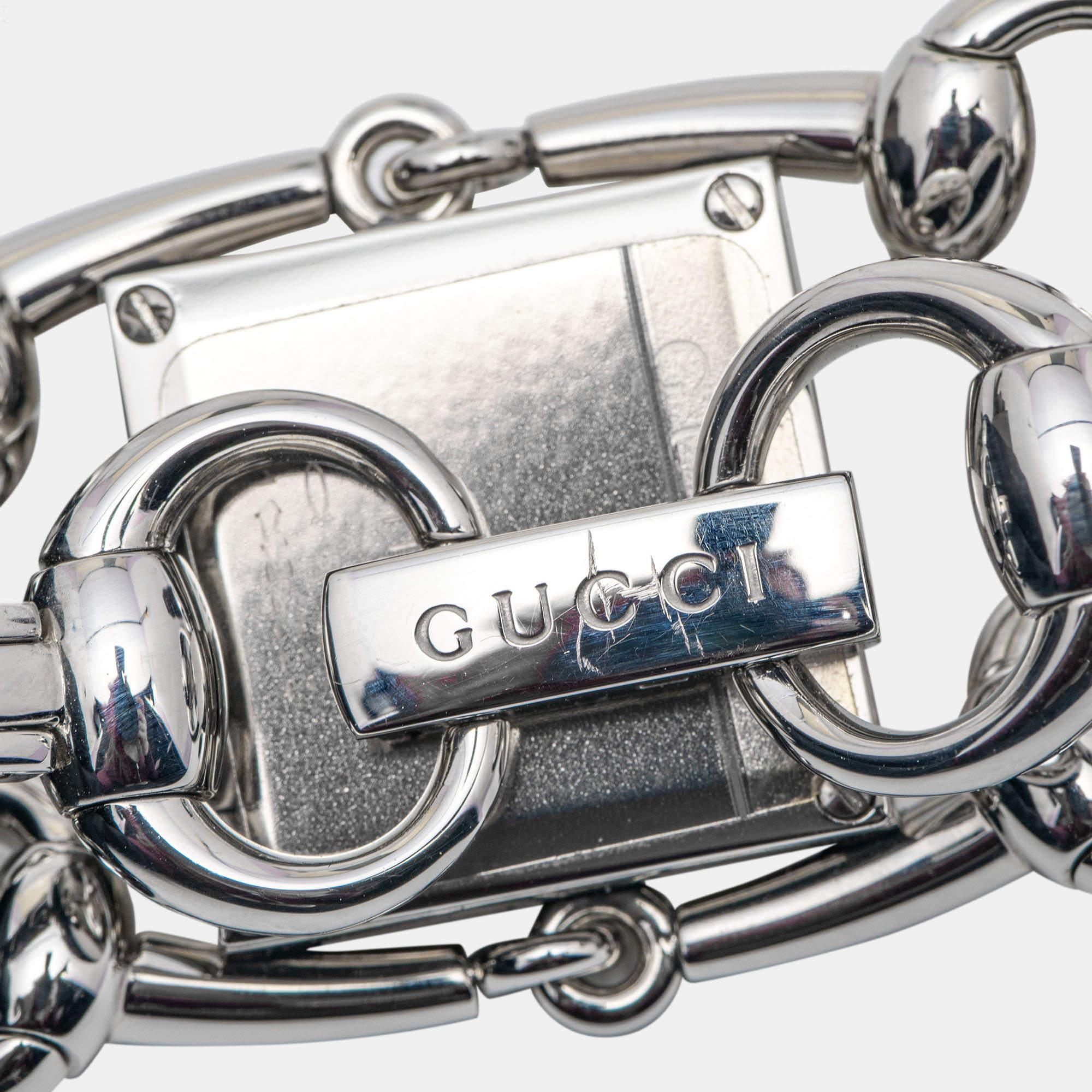 Asscher Cut Gucci Mother of Pearl Diamond Stainless Steel Signoria Horsebit Wristwatch 20 mm