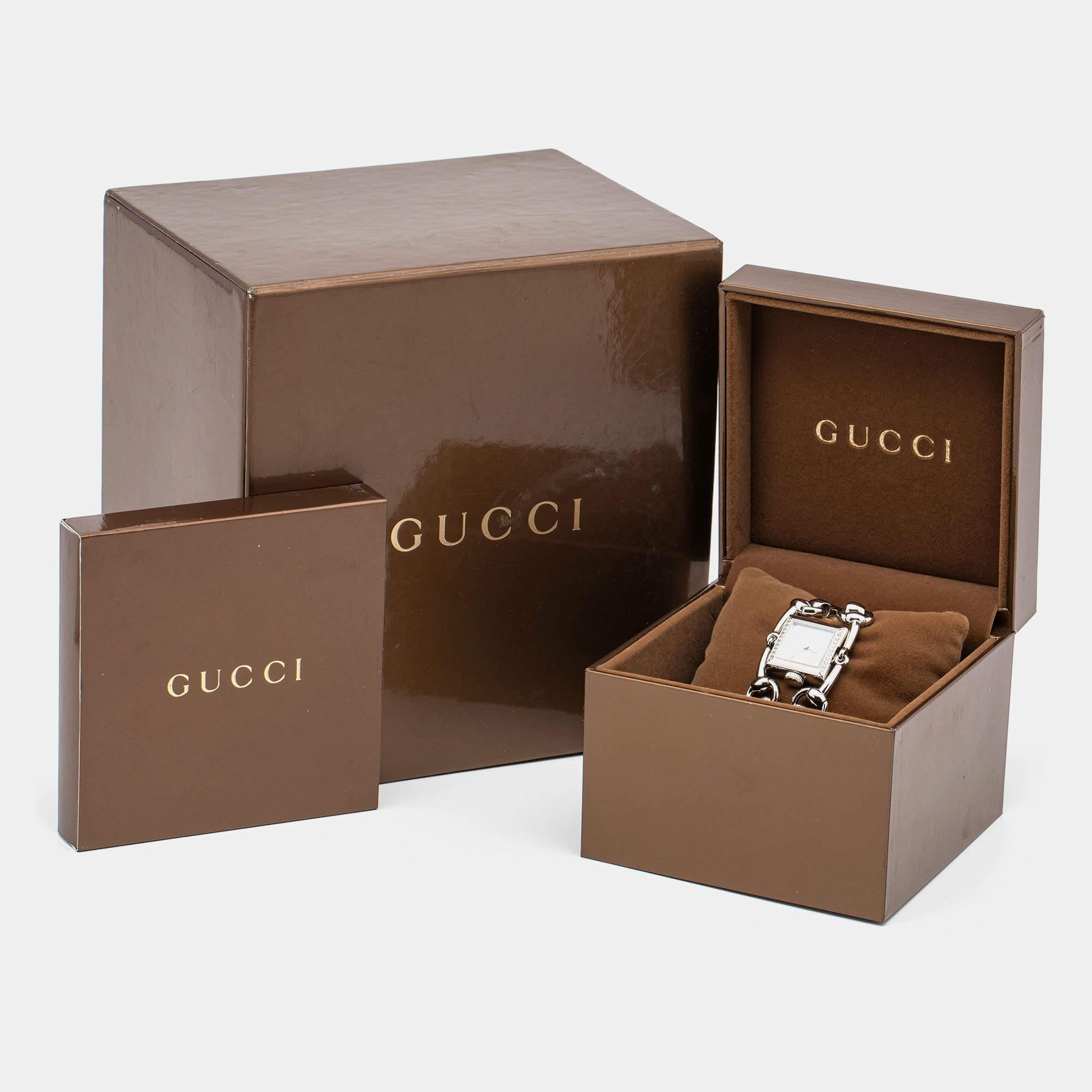 Gucci Mother of Pearl Diamond Stainless Steel Signoria Horsebit Wristwatch 20 mm 2
