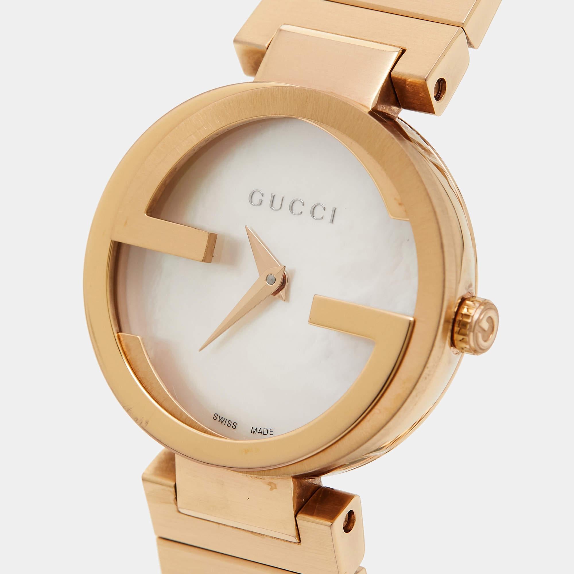 Gucci Mother Of Pearl Rose Gold Tone Stainless Steel Interlocking YA133515 Women 3