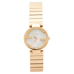 Retro Gucci Mother Of Pearl Rose Gold Tone Stainless Steel Interlocking YA133515 Women