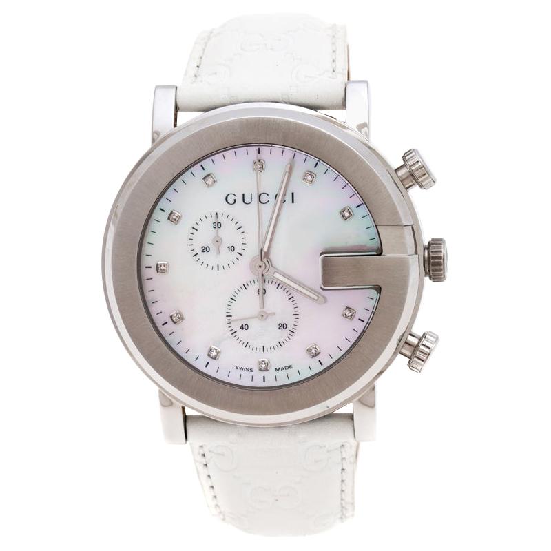 Gucci Mother of Pearl Stainless Steel G-Chrono 101M Women's Wristwatch 44 mm