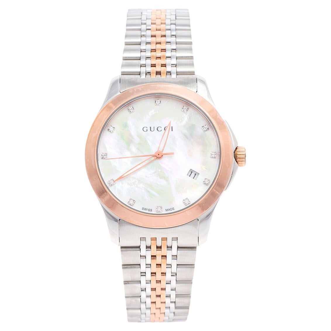 Gucci Mother of Pearl Two Tone Stainless Steel YA126514 Women
s Wristwatch 38 mm