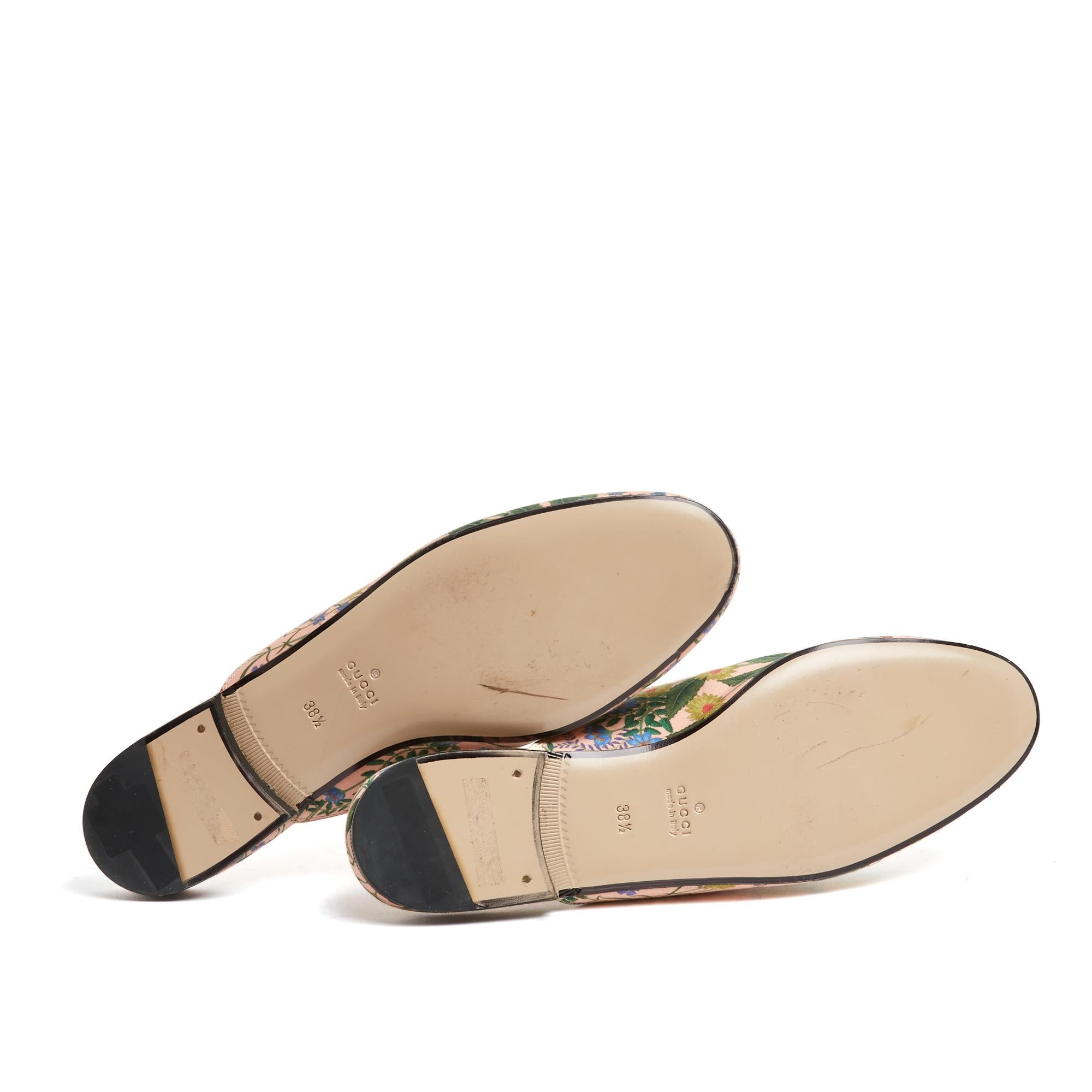 Women's Gucci Mules Princetown EU38.5 Baby Pink Flora Horsebit Flats Sandals UK5.5 US8 For Sale