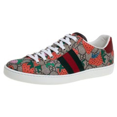 Gucci Mulitcolor GG Supreme Canvas Ace Erdbeerfarbene Turnschuhe Größe 37,5