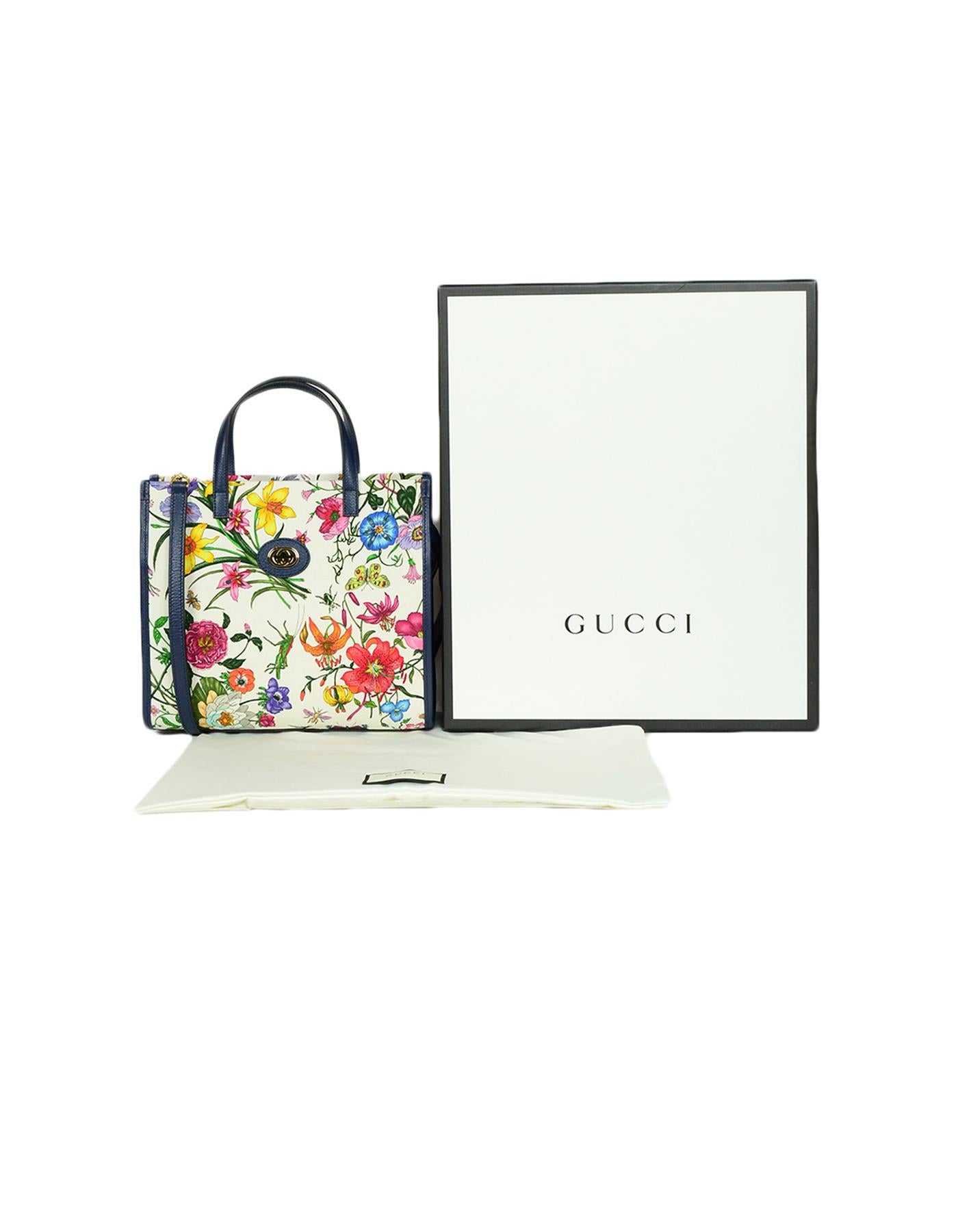 Gucci Multi-Color Canvas Leather Blue Trim Medium Flora Tote Bag 5