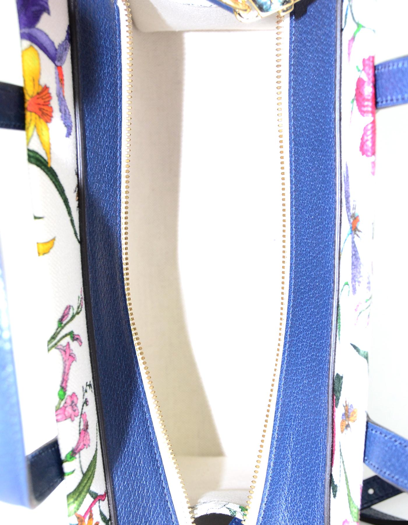 Gucci Multi-Color Canvas Leather Blue Trim Medium Flora Tote Bag 2