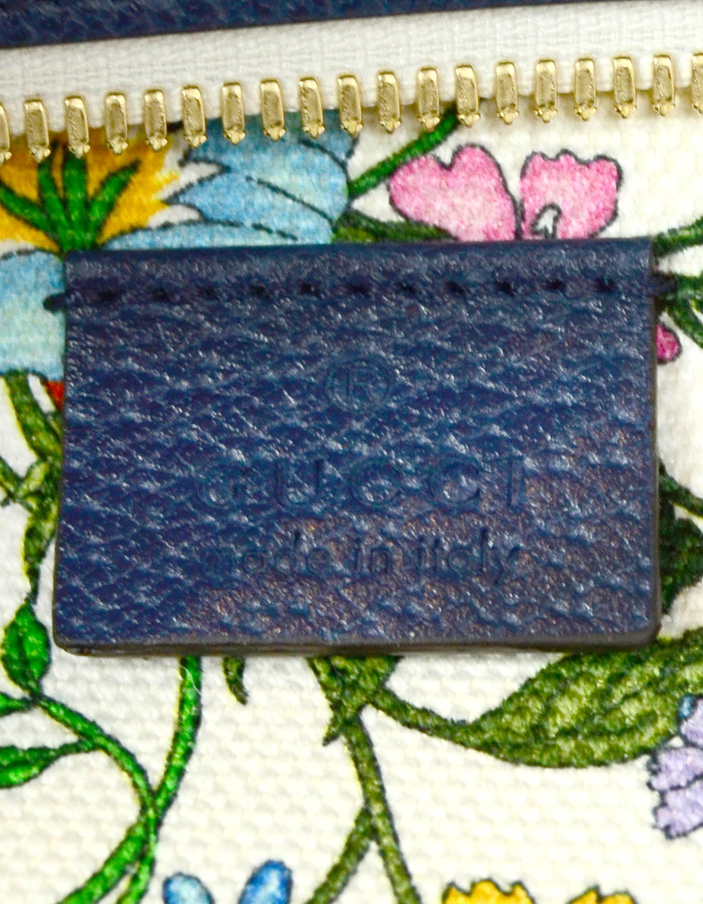 Gucci Multi-Color Canvas Leather Blue Trim Medium Flora Tote Bag 3