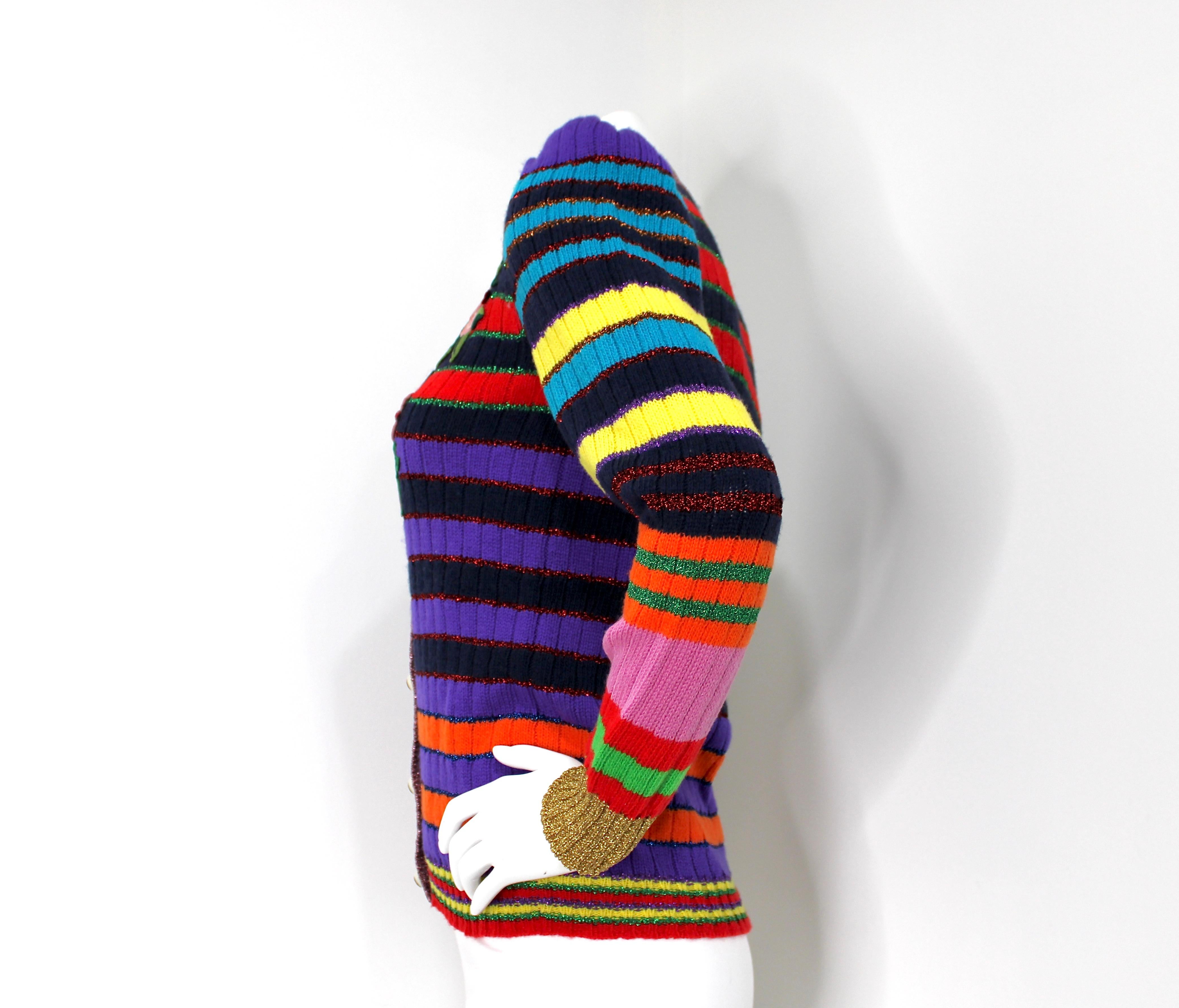 Gucci - Cardigan en maille à rayures multiples avec applications florales Bon état - En vente à Scottsdale, AZ