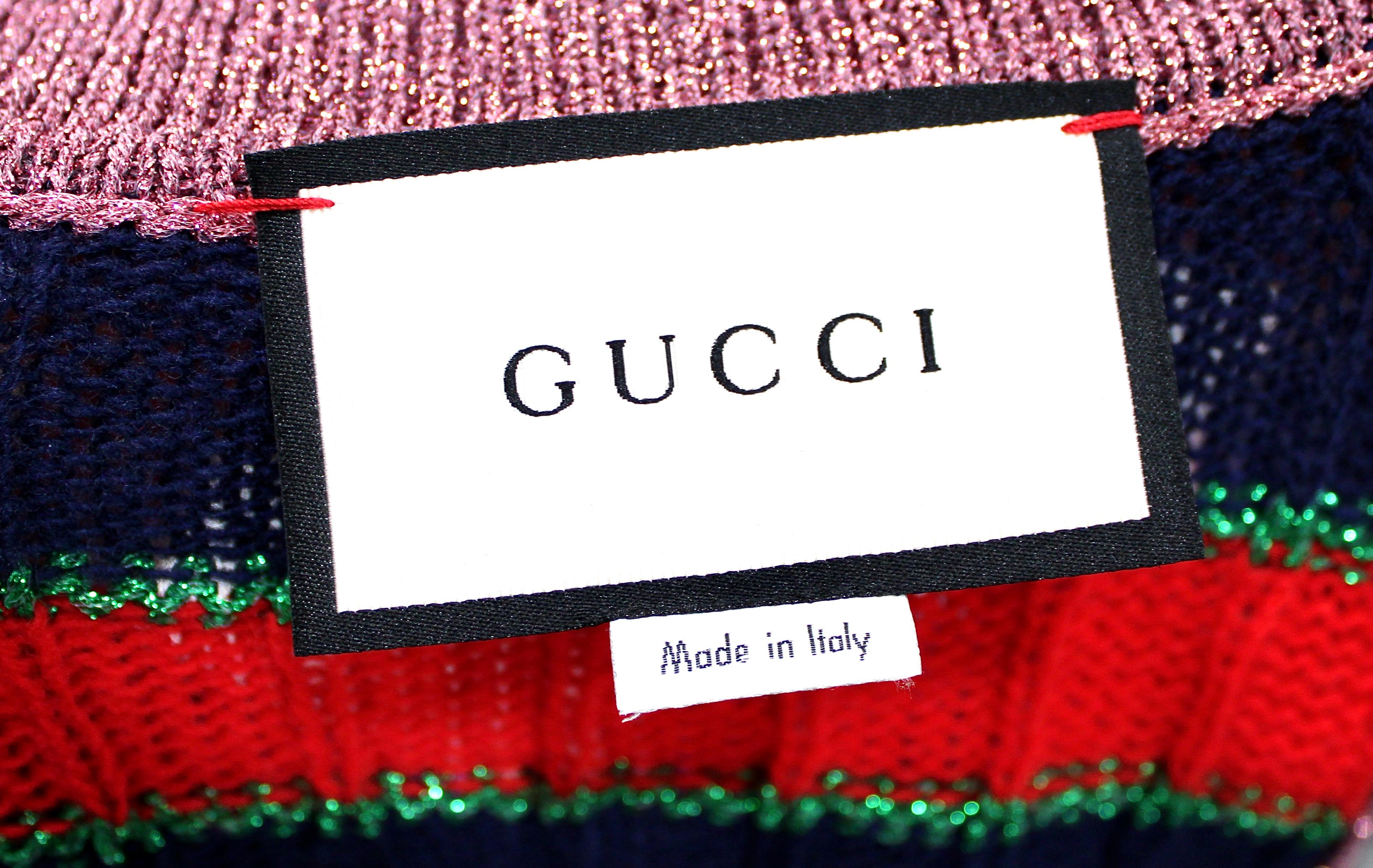 Gucci - Cardigan en maille à rayures multiples avec applications florales en vente 2