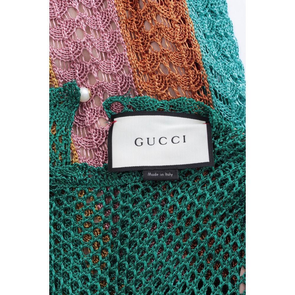 Brown GUCCI Multi Stripe Lurex Knitted Crochet Dress Medium For Sale