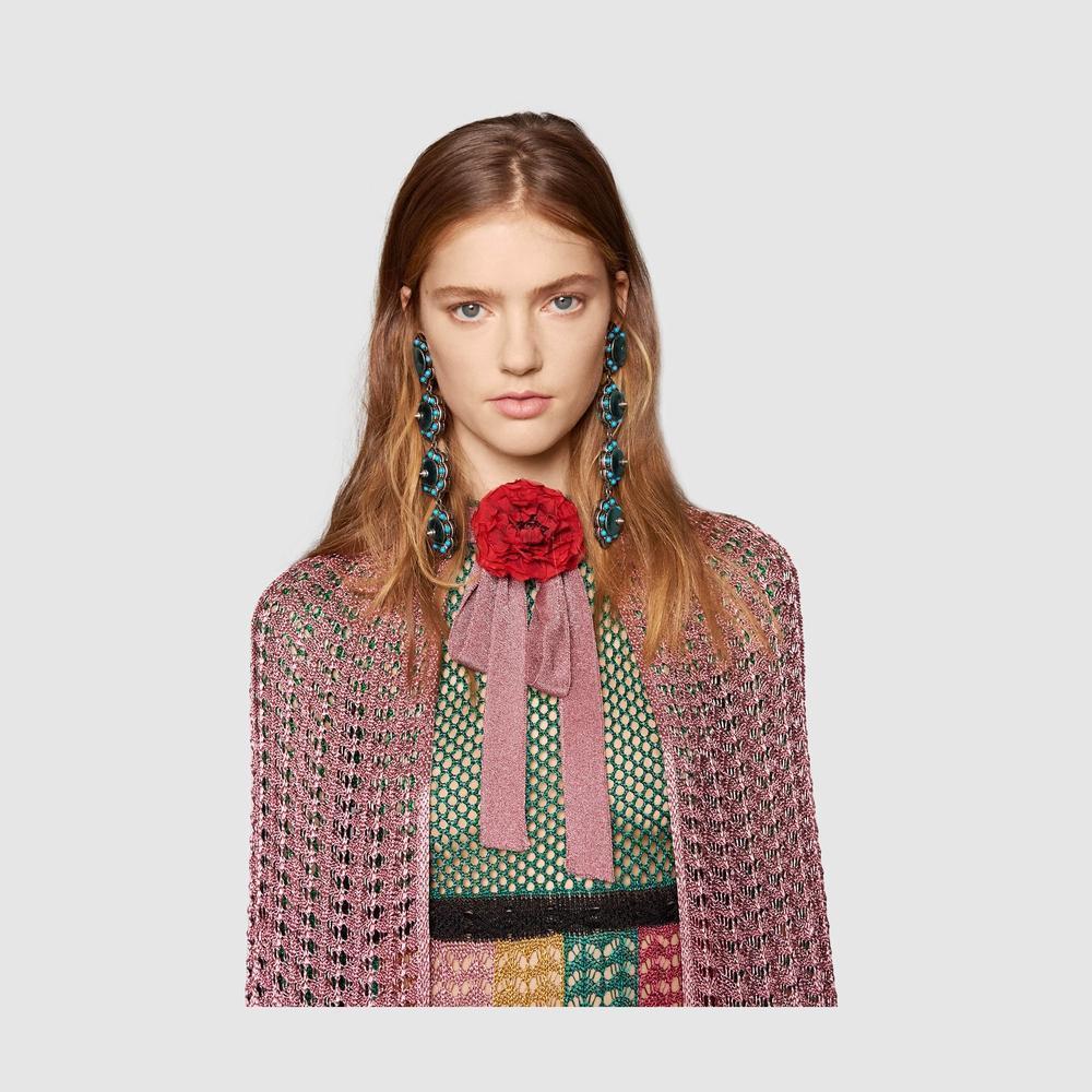 Women's GUCCI Multi Stripe Lurex Knitted Crochet Dress Medium For Sale