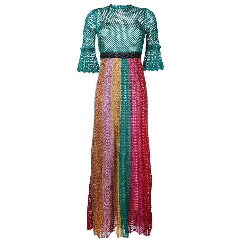 GUCCI Multi Stripe Lurex Knitted Crochet Dress Medium For Sale