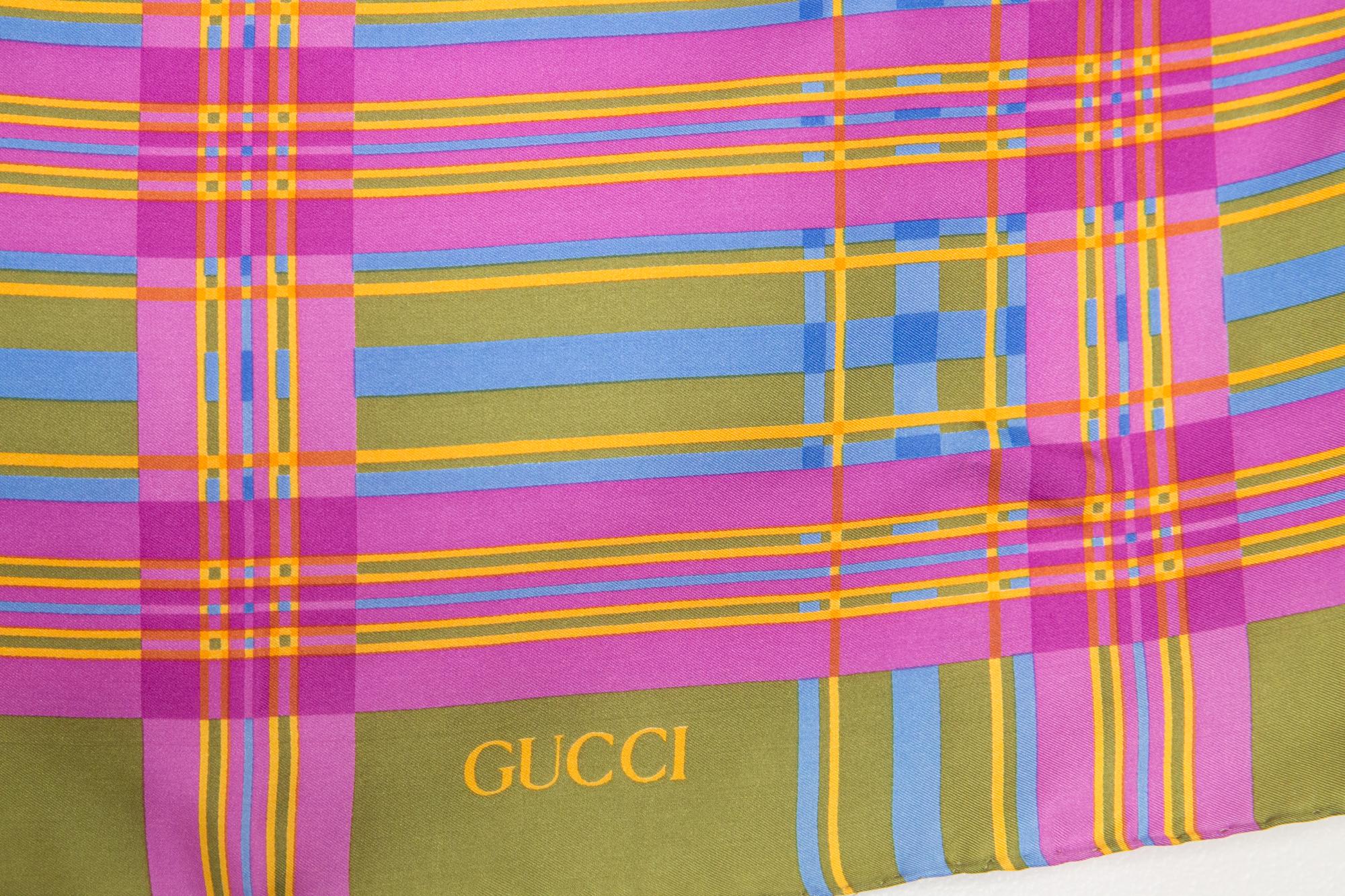 Gucci Multico Check Printed Silk Scarf  For Sale 1