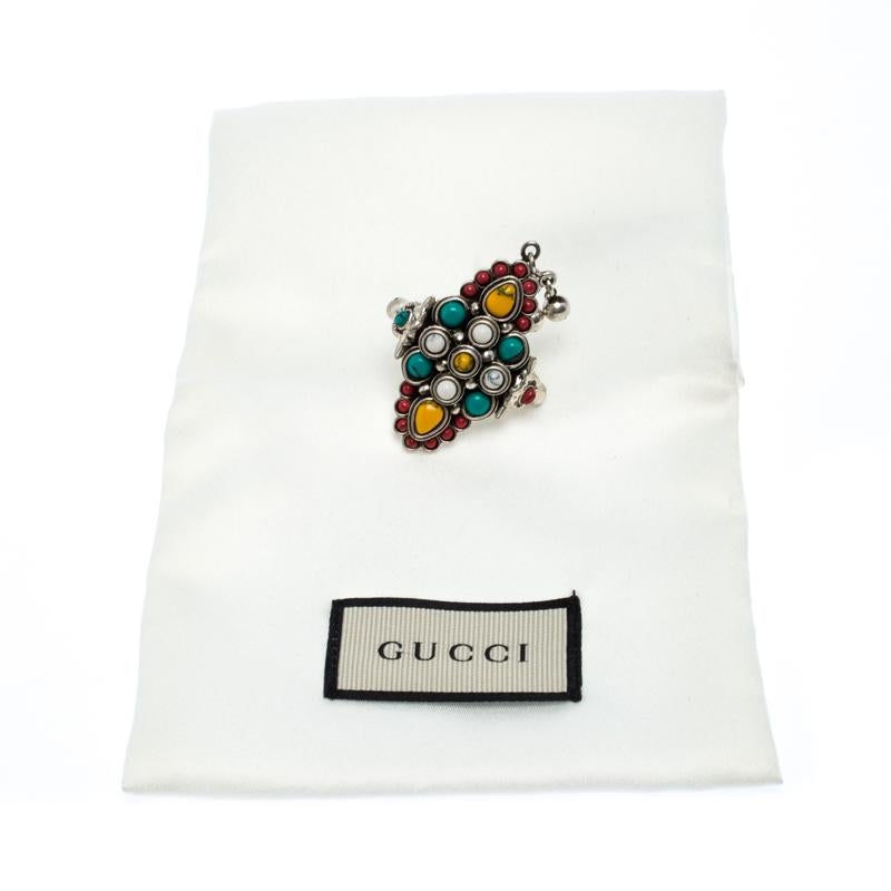 Women's Gucci Multicolor Beaded Aged Sterling Silver Anger Forest Ring Size EU 52.5