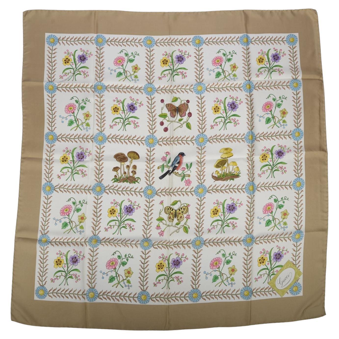 Gucci Multicolor Beige White Silk Scarf For Sale