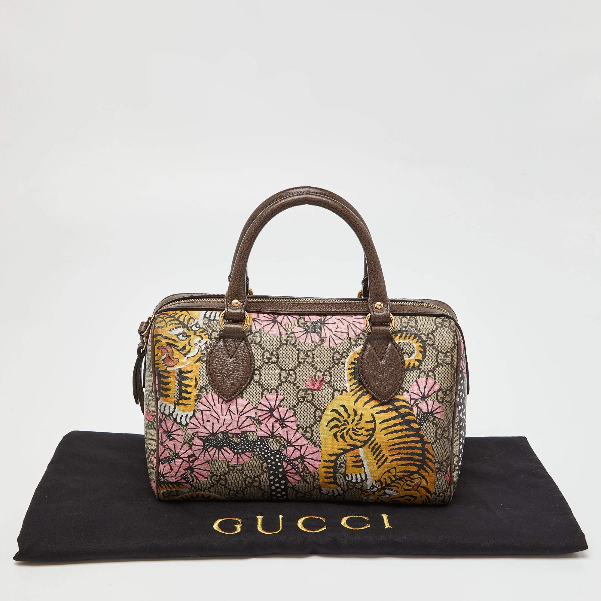 Gucci Multicolor Bengal Tiger GG Supreme Canvas and Leather Small Boston Bag 7