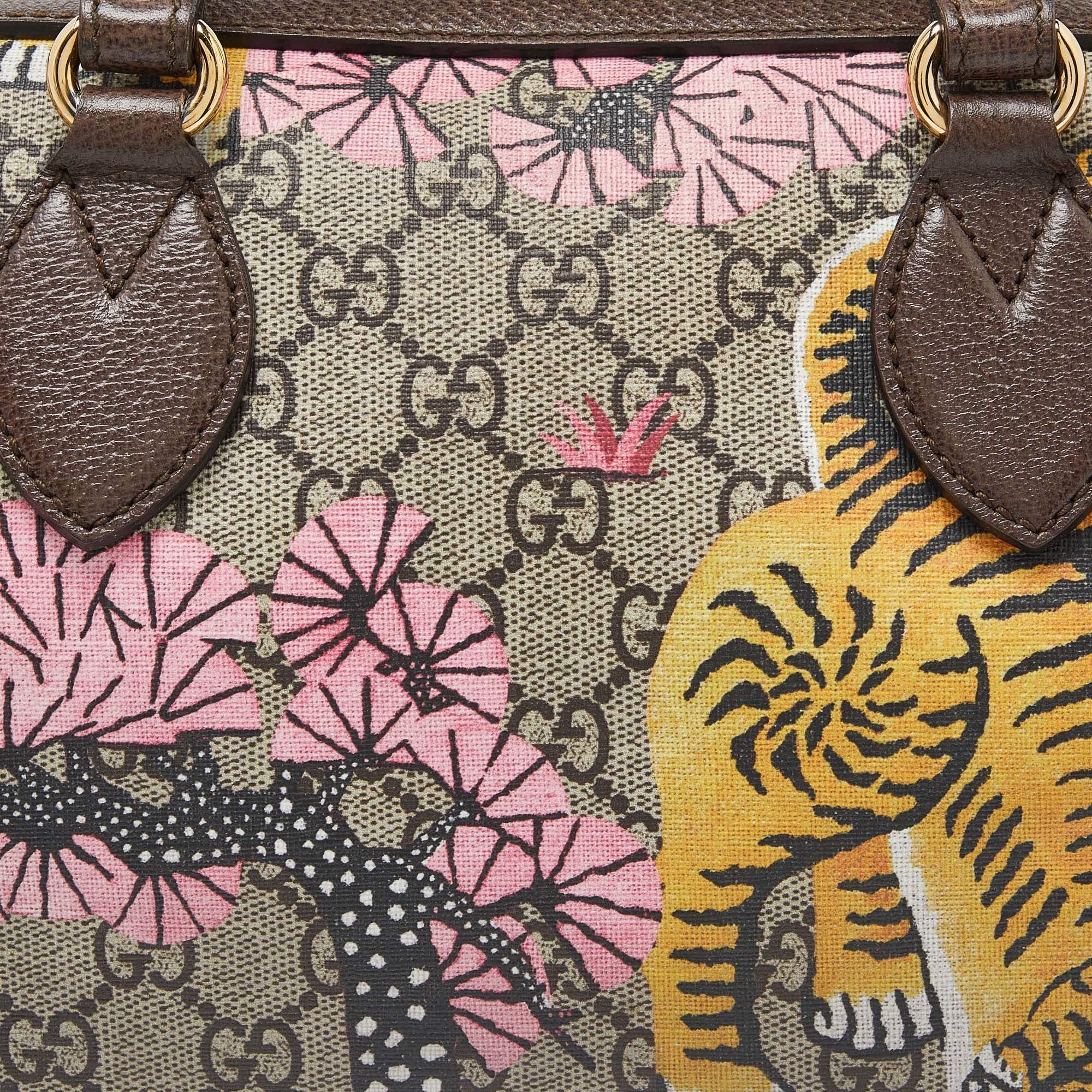 Women's Gucci Multicolor Bengal Tiger GG Supreme Canvas and Leather Small Boston Bag