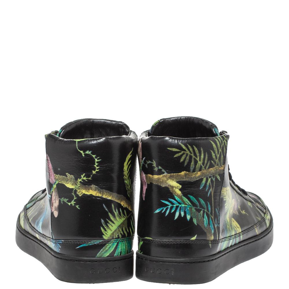 Gucci Multicolor Black Shangai St.Tropical Print Leather Lace Up Sneaker Size 43 In Fair Condition In Dubai, Al Qouz 2