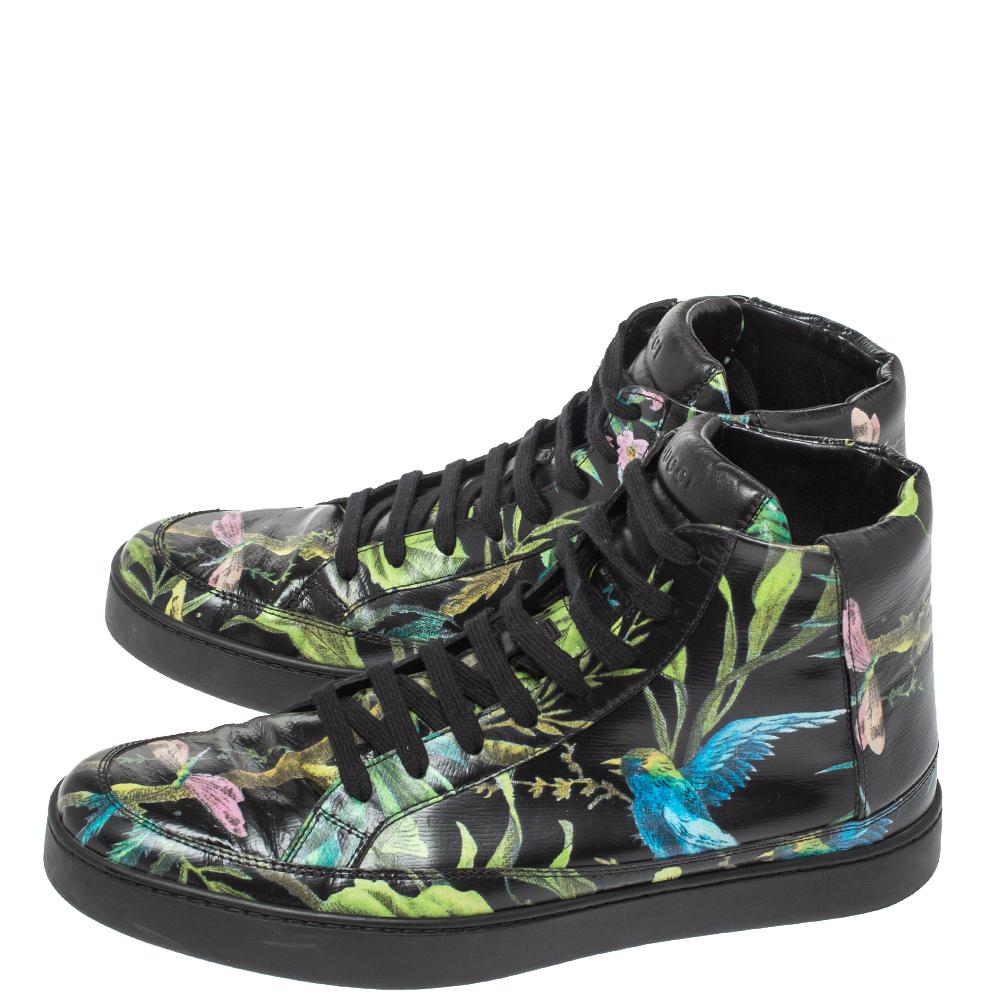 Men's Gucci Multicolor Black Shangai St.Tropical Print Leather Lace Up Sneaker Size 43
