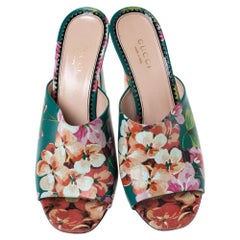 Gucci Multicolor Bloom Print Leather Shanghai Open Mules Size 36