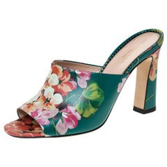 Gucci Multicolor Bloom Print Leather Shanghai Open Mules Size 36