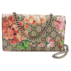 Gucci Multicolor Blooms Print GG Supreme Canvas and Leather Wallet on Chain