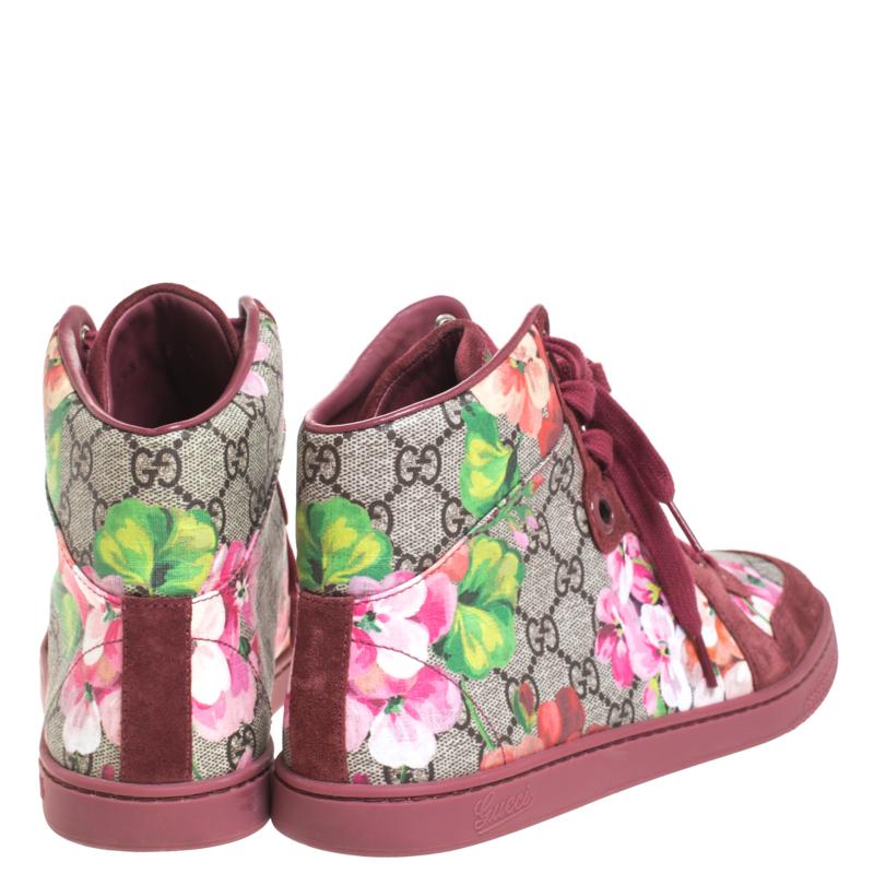 Gucci Multicolor Blooms Printed GG Coated Canvas High Top Sneakers Size 39 In Good Condition In Dubai, Al Qouz 2