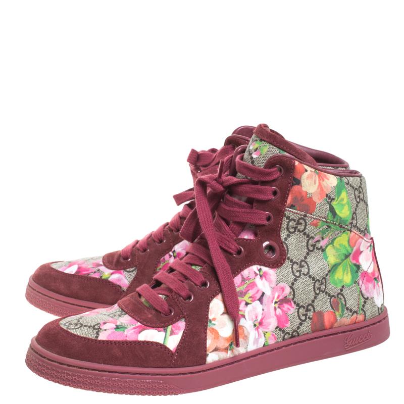 Women's Gucci Multicolor Blooms Printed GG Coated Canvas High Top Sneakers Size 39