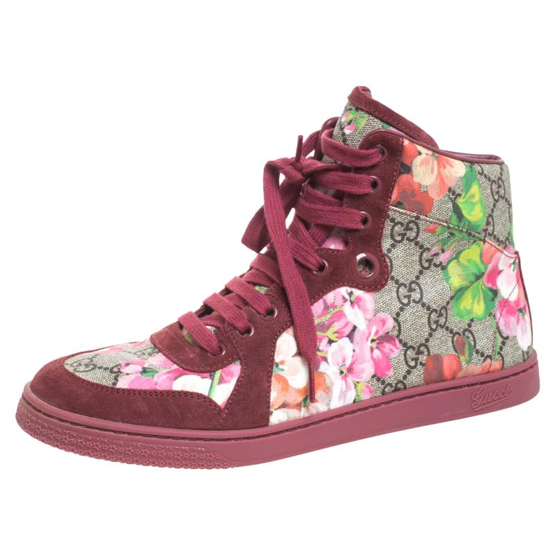Gucci Multicolor Blooms Printed GG Coated Canvas High Top Sneakers Size 39