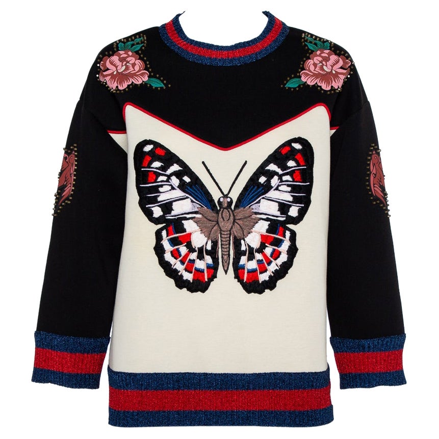 Gucci Multicolor Bonded Cotton Butterfly Embroidered Jumper L