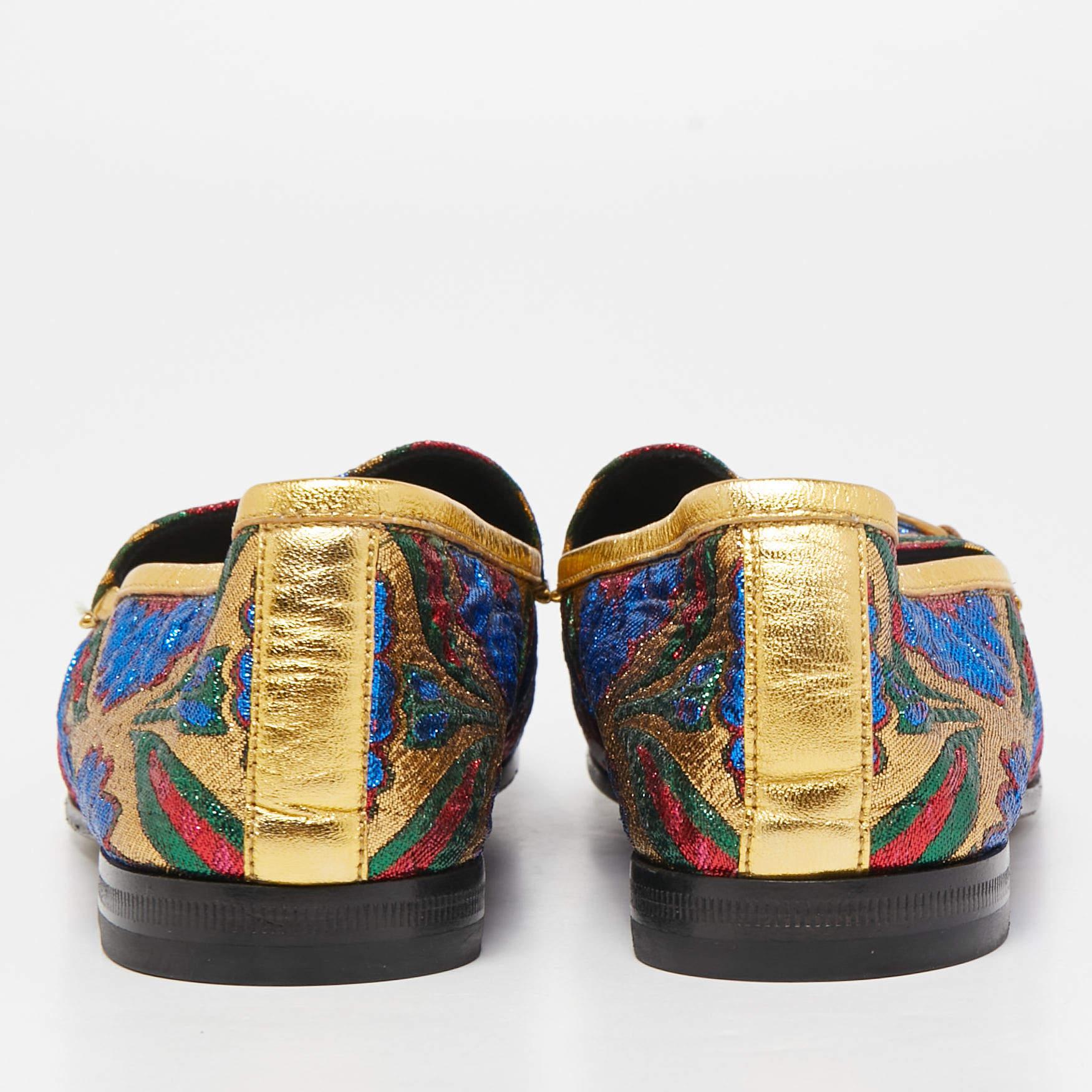 Gucci Multicolor Brocade Fabric Jordaan Loafers Size 35.5 4