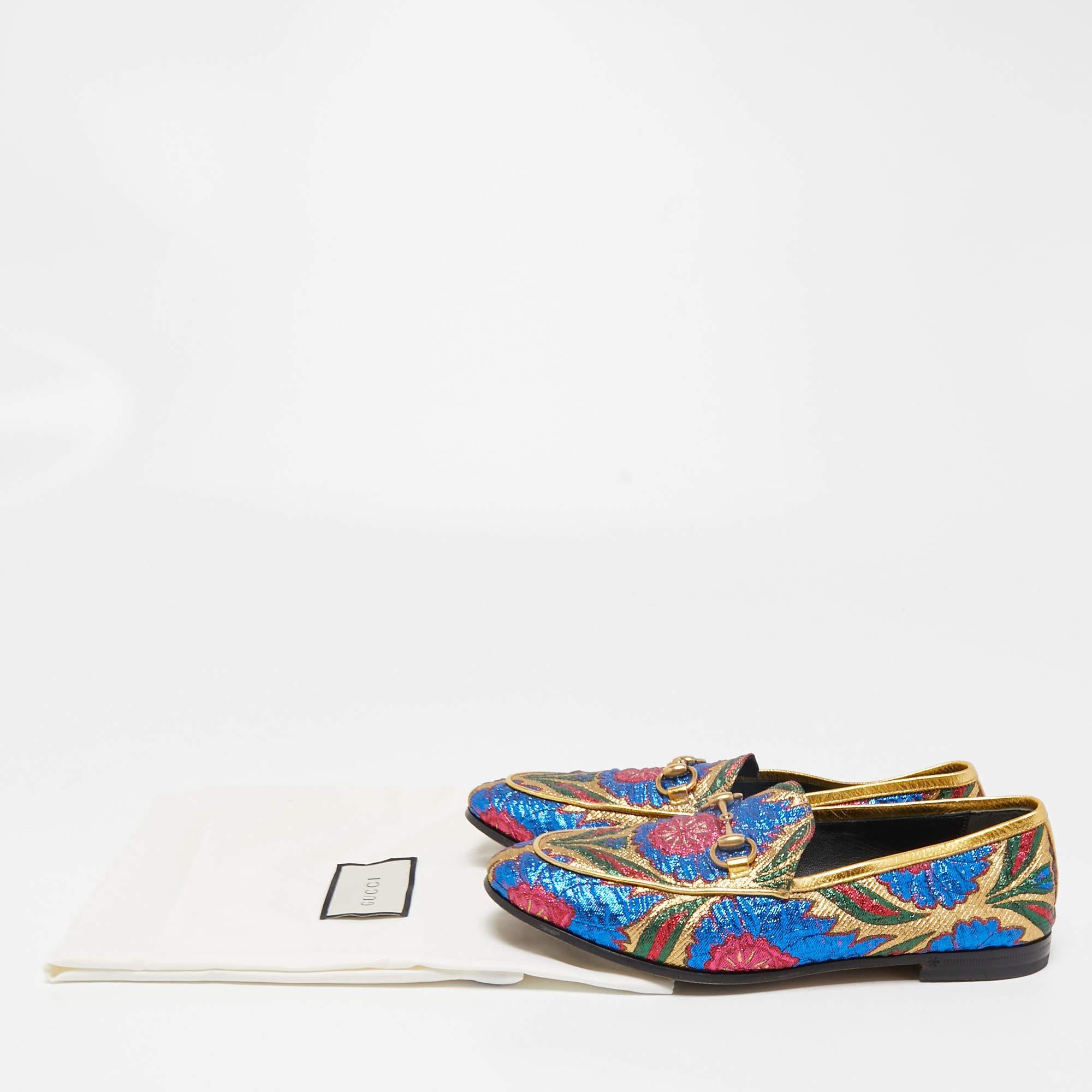 Gucci Multicolor Brocade Fabric Jordaan Loafers Size 35.5 5