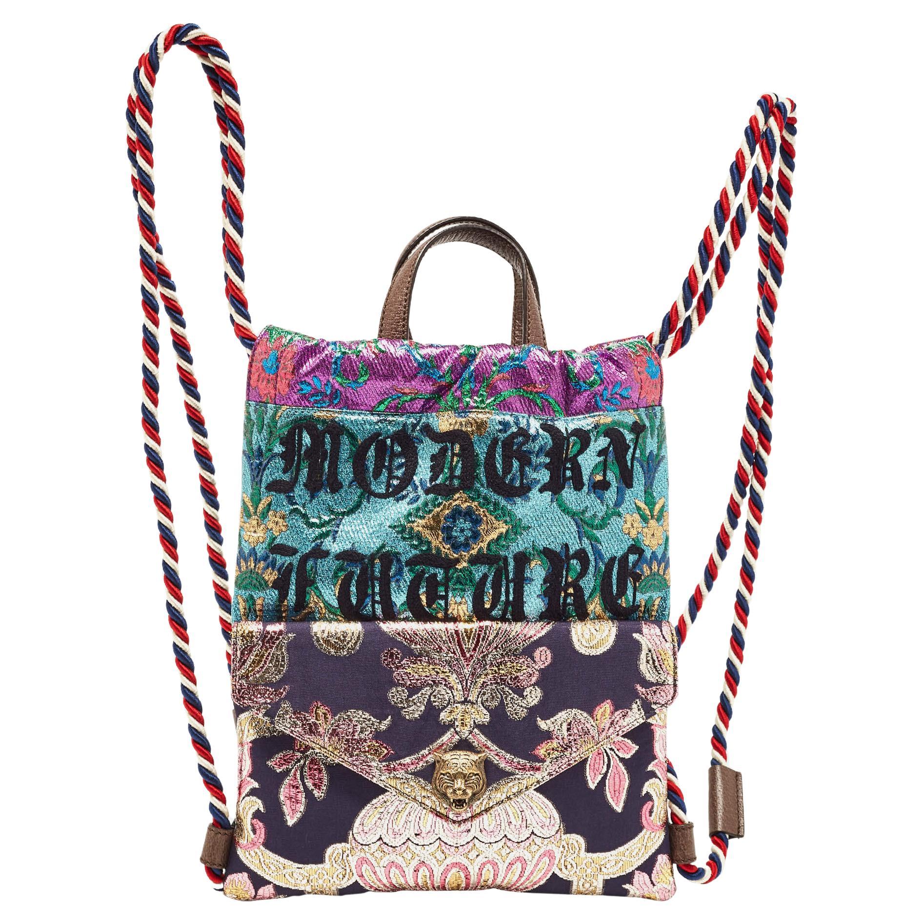 Gucci Multicolor Brocade Fabric Modern Future Drawstring Backpack For Sale