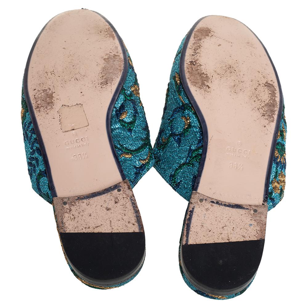 Gucci Multicolor Brocade Fabric Princetown Horsebit Mules Size 37.5 1