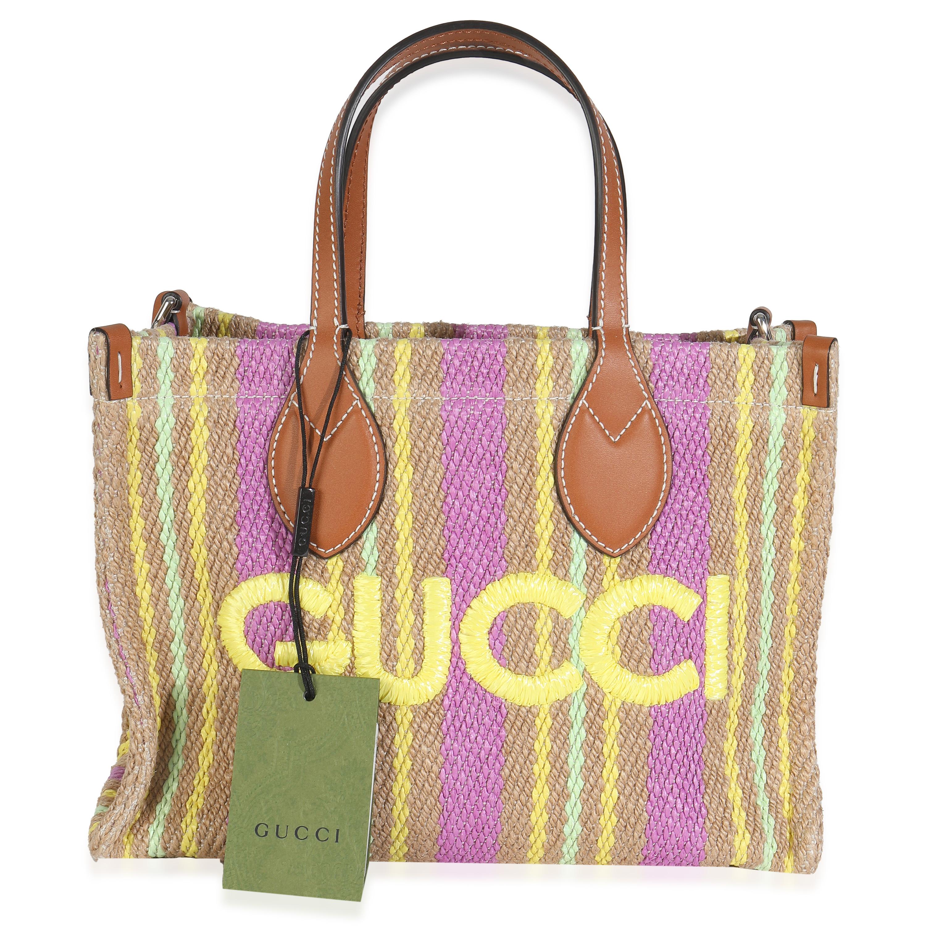 Gucci Multicolor Kalbsleder Jute Logo bestickt kleine vertikale Tote im Zustand „Neu“ im Angebot in New York, NY