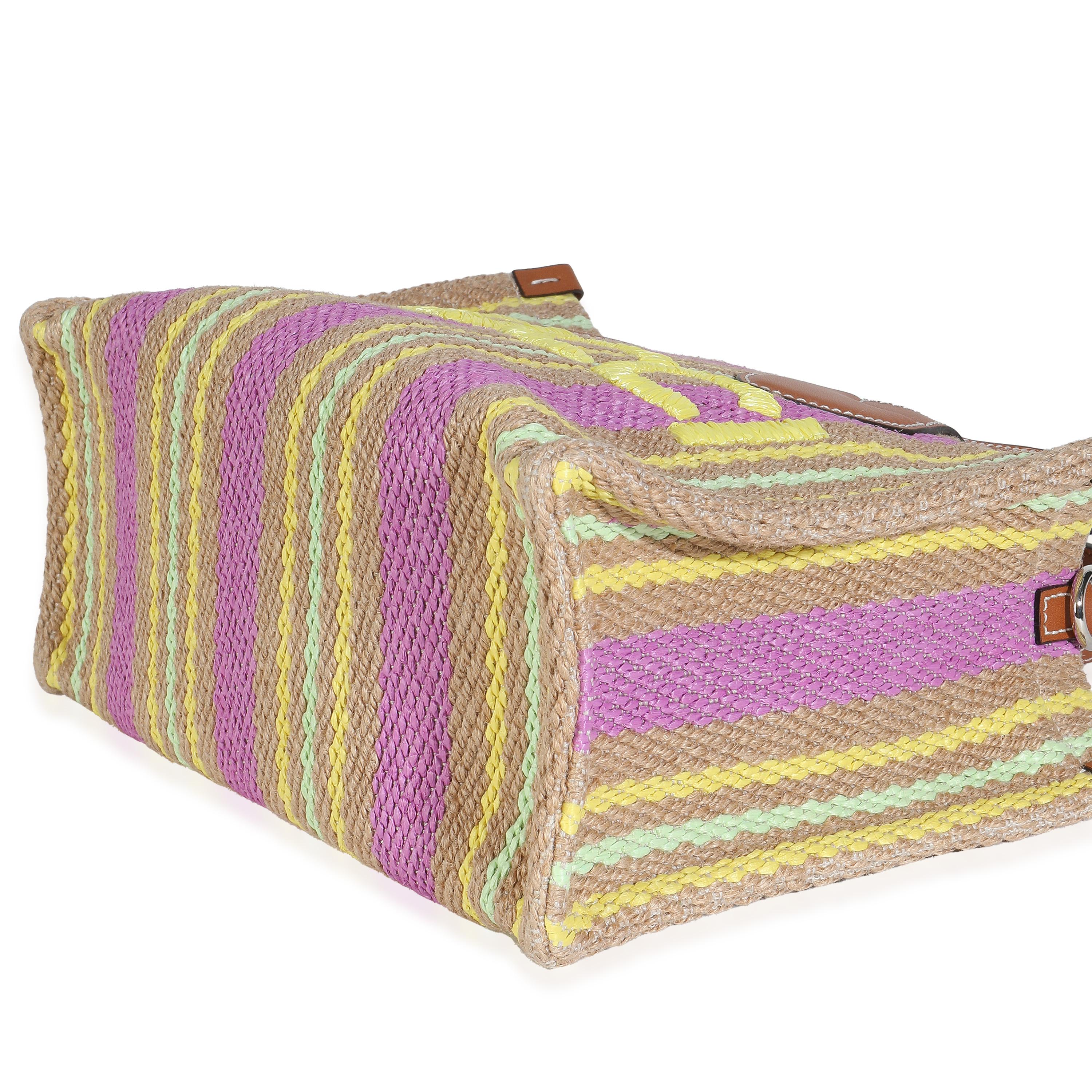 Gucci Multicolor Kalbsleder Jute Logo bestickt kleine vertikale Tote Damen im Angebot