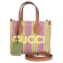Gucci Multicolore Calfs Jute Logo Brodé Petit Fourre-tout Vertical