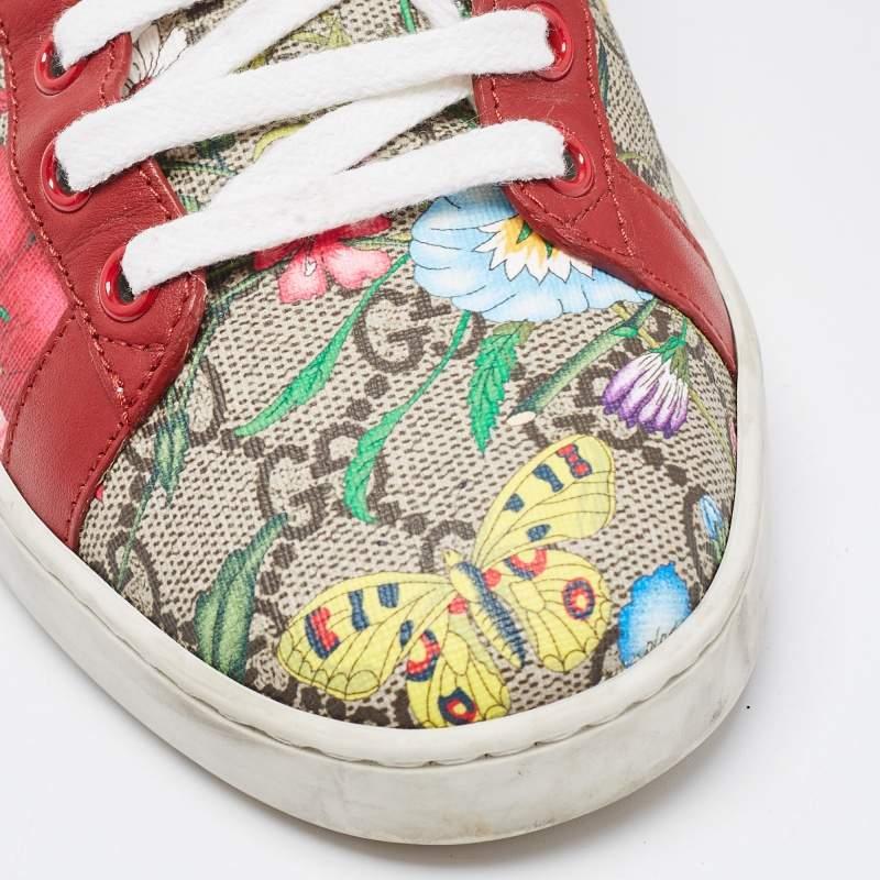 Women's Gucci Multicolor Canvas and Leather GG Canvas Floral Ace Sneakers Size 40