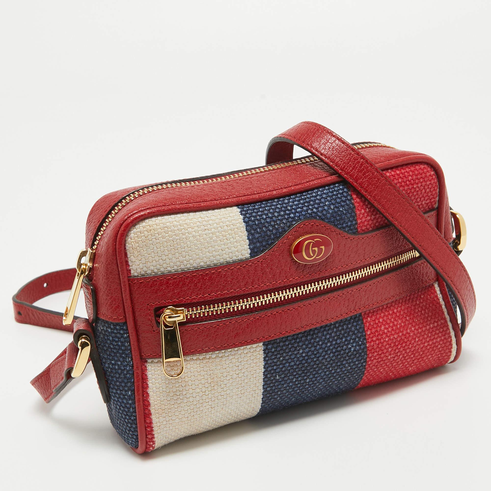 Gucci Multicolor Canvas and Leather Mini Ophidia Crossbody Bag In Good Condition For Sale In Dubai, Al Qouz 2