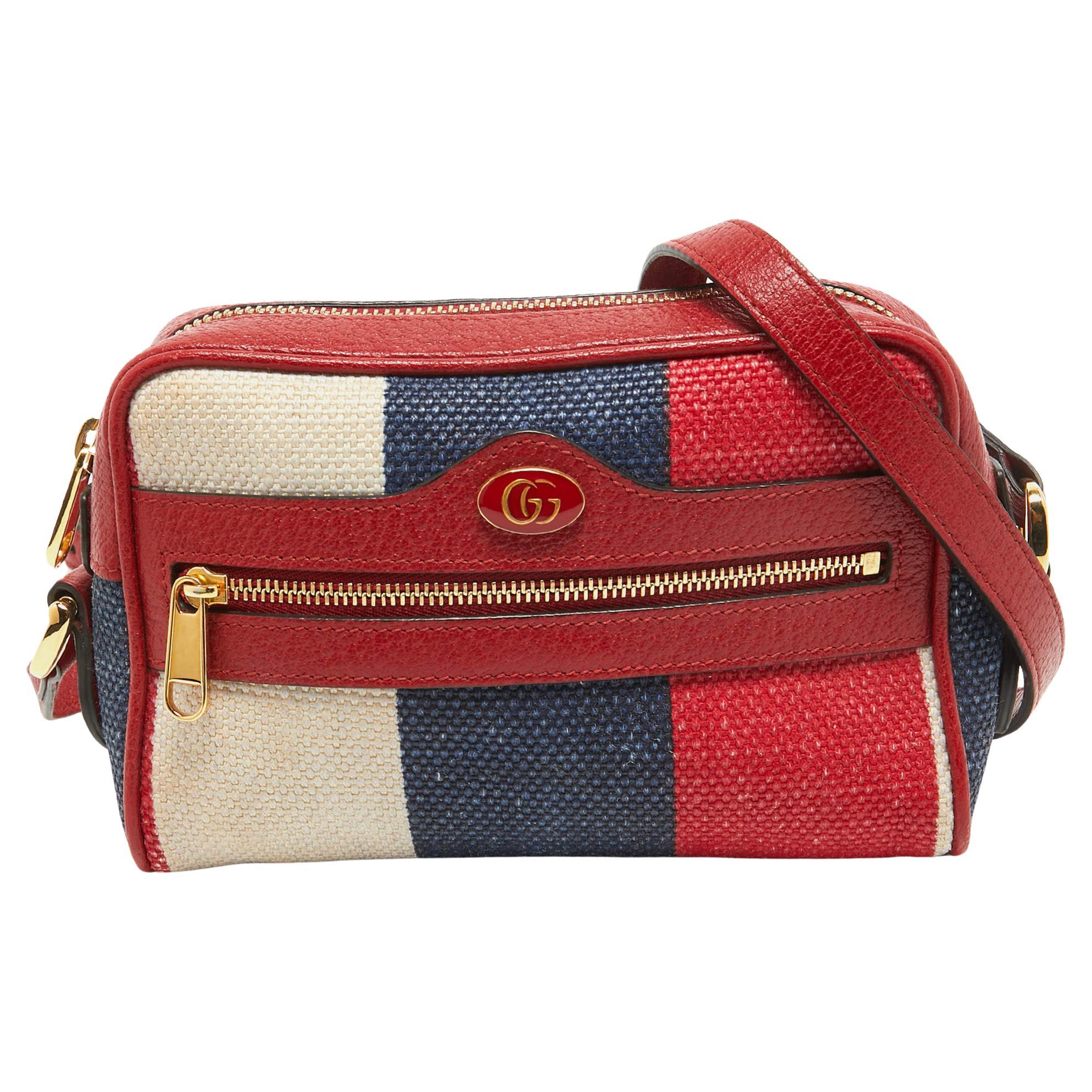 Gucci Multicolor Canvas and Leather Mini Ophidia Crossbody Bag For Sale