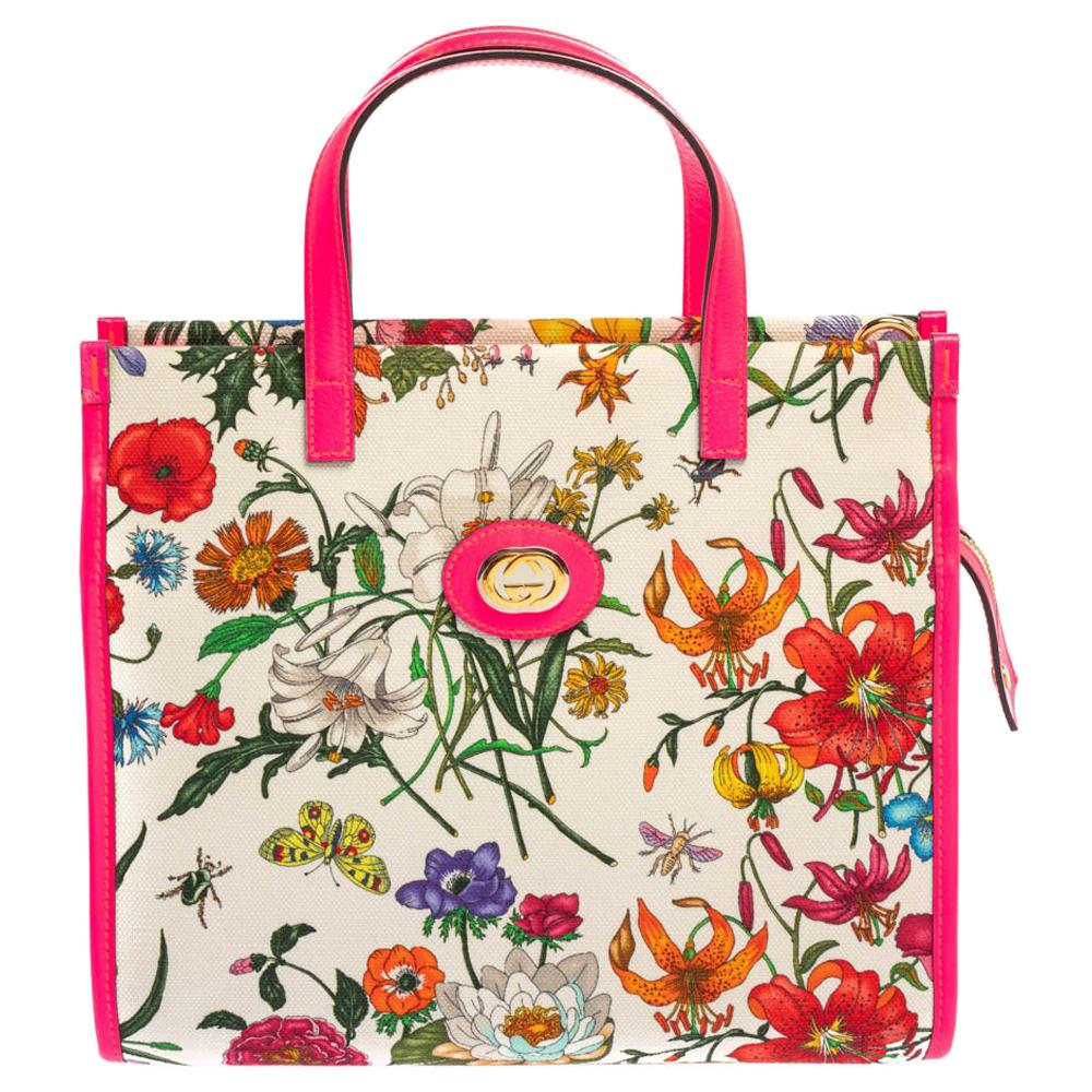Gucci Multicolor Canvas And Leather Trimmed Flora Tote