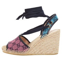Gucci Multicolor Canvas and Leather Wedge Sandals Size 41