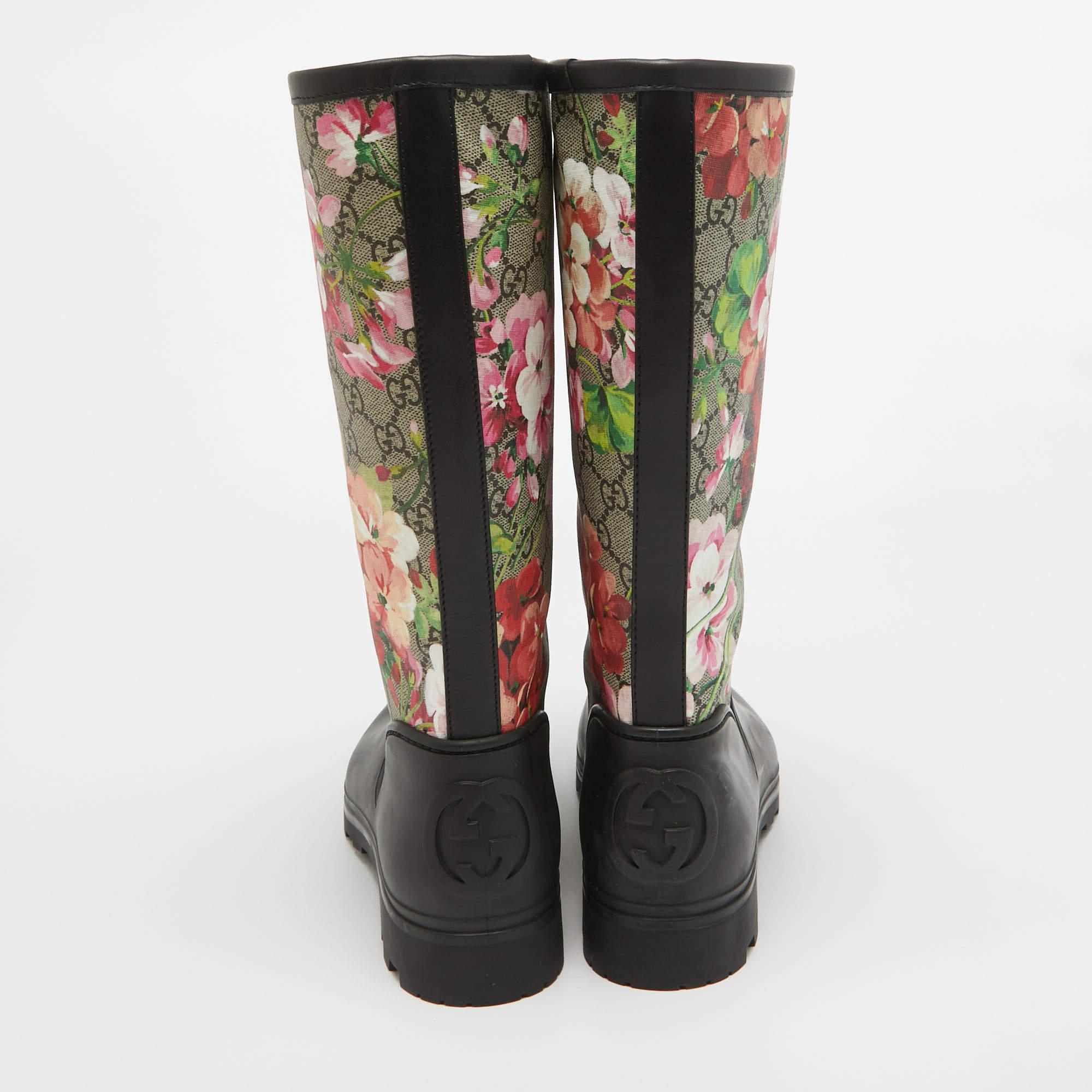 Women's Gucci Multicolor Canvas and Rubber Floral Riding Boots Size 41 For Sale