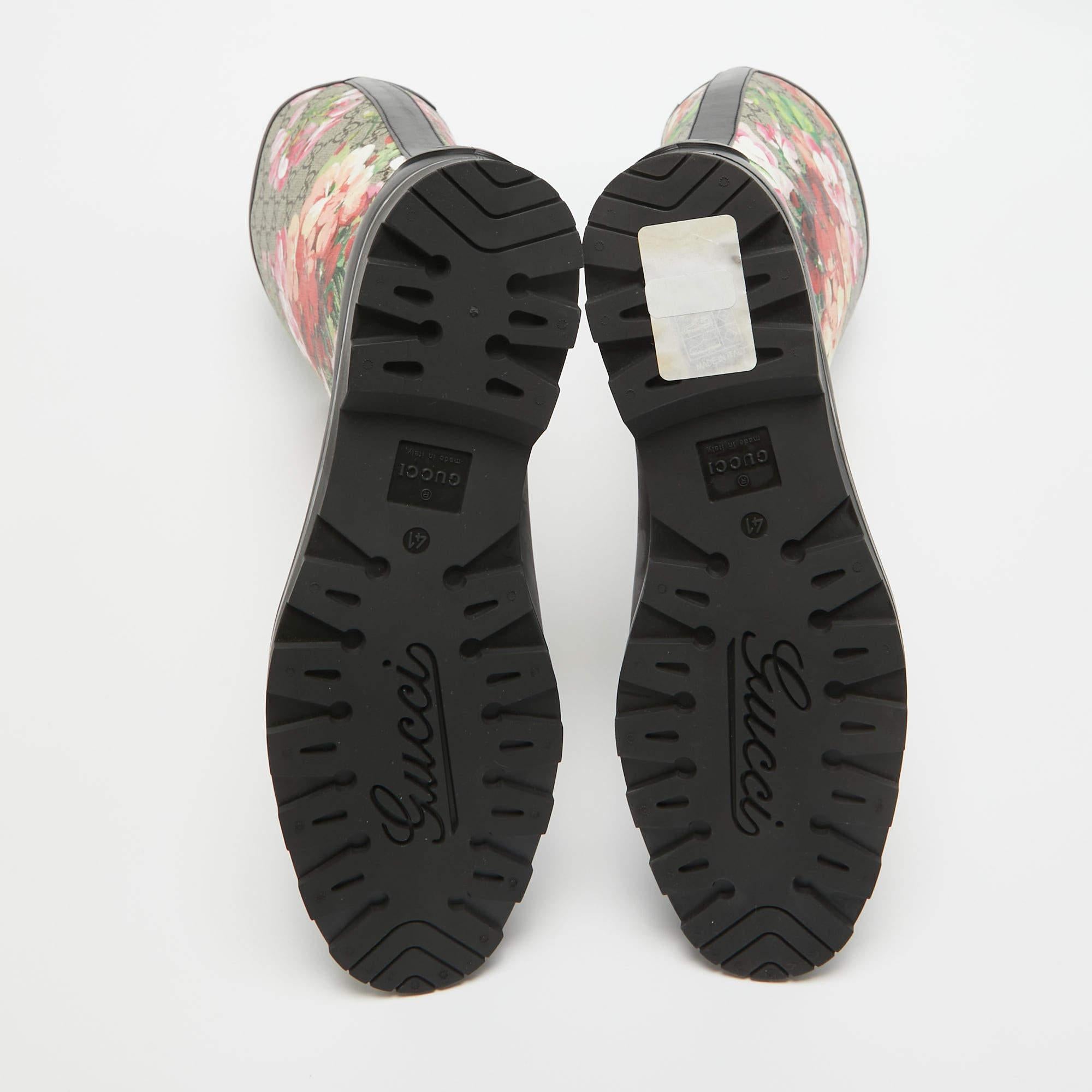 Gucci Multicolor Canvas and Rubber Floral Riding Boots Size 41 For Sale 1