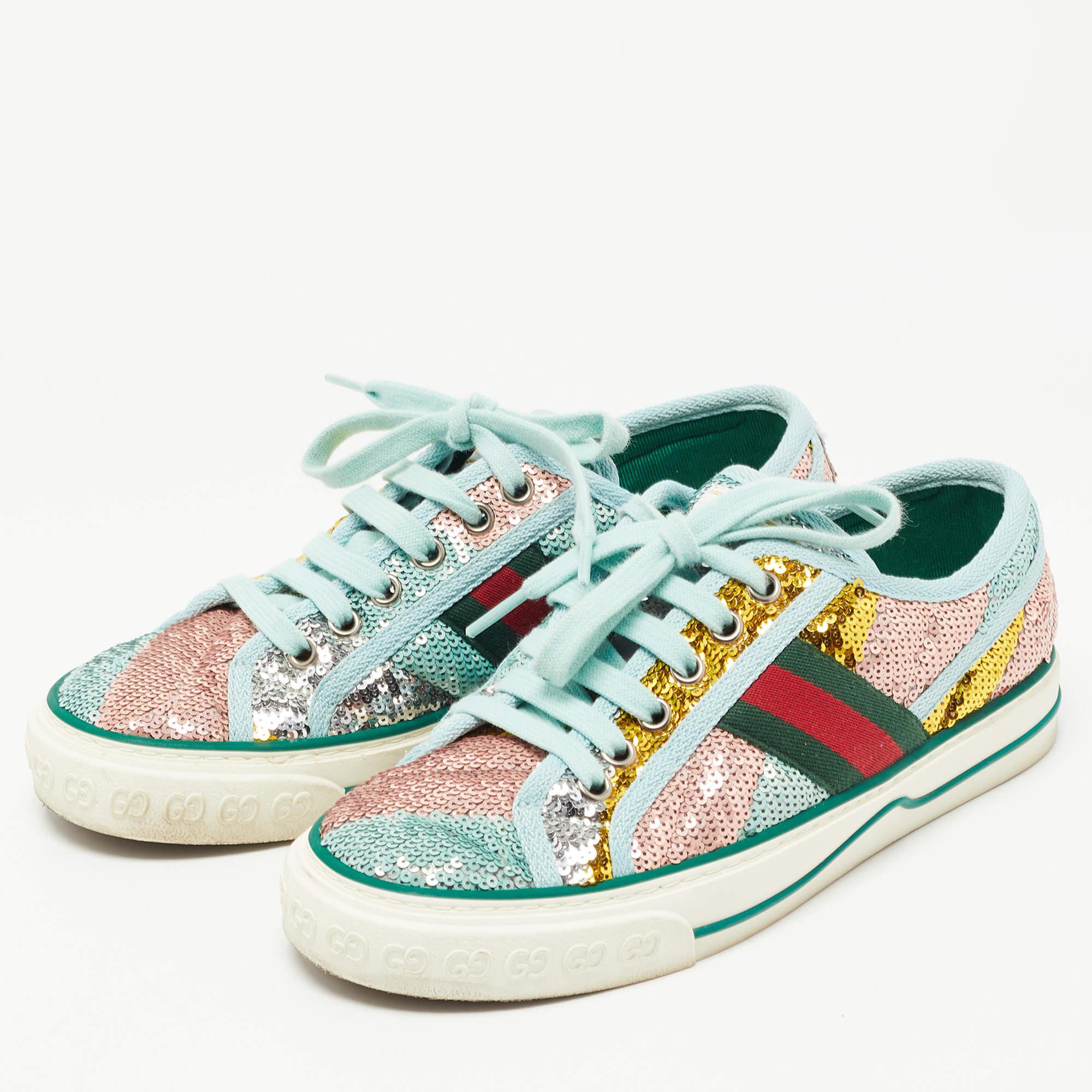 From one of the popular collections, these Gucci Tennis 1977 sneakers make for a desirable creation. they are created from canvas and sequin with lace-up vamps, comfortable insoles & durable soles.

Includes: Original Box, Original Dustbag, Info