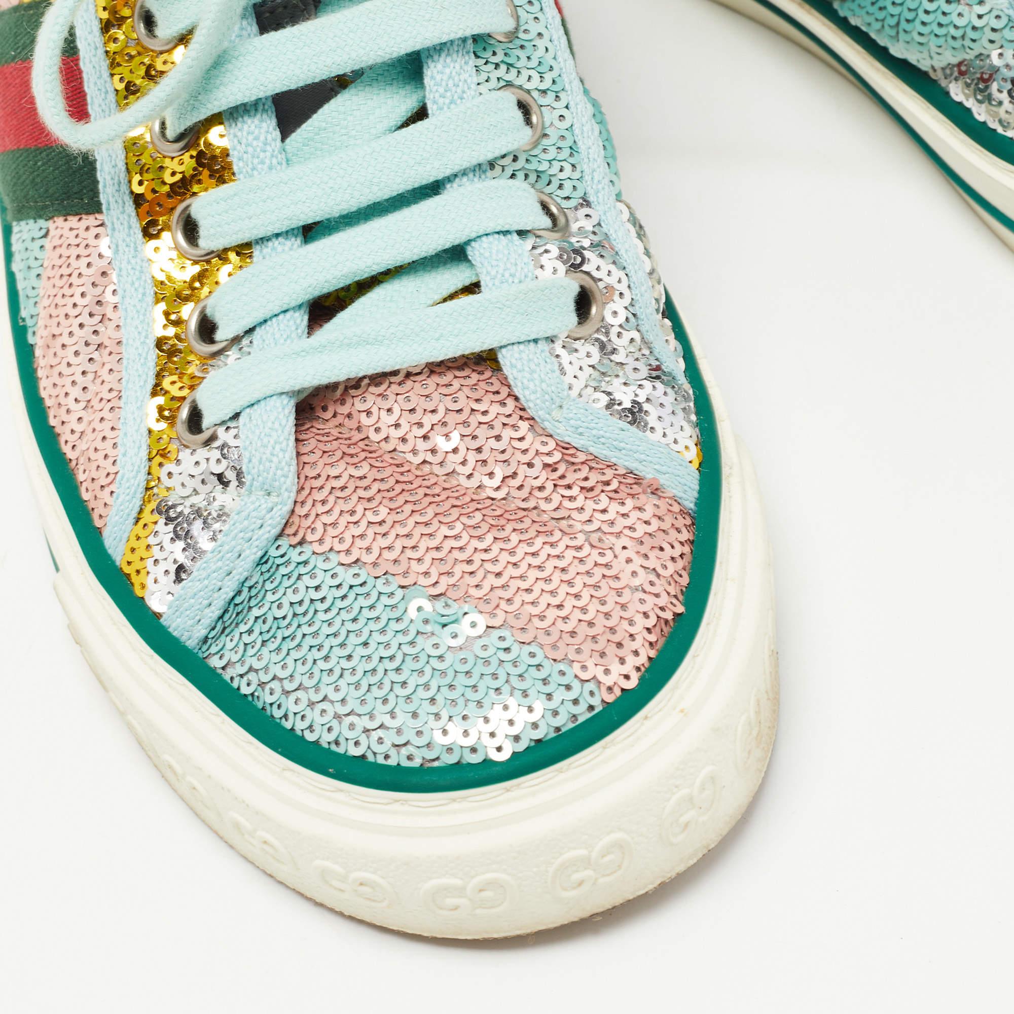 Gucci Multicolor Canvas and Sequin Tennis 1977 Sneakers Size 35.5 1