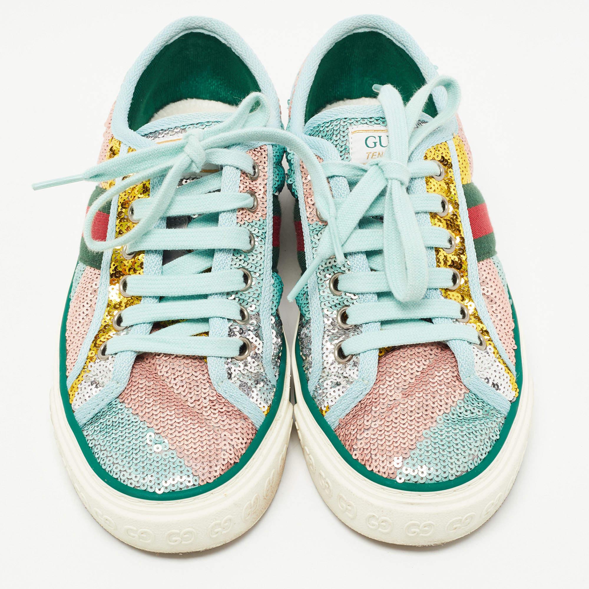 Gucci Multicolor Canvas and Sequin Tennis 1977 Sneakers Size 35.5 2