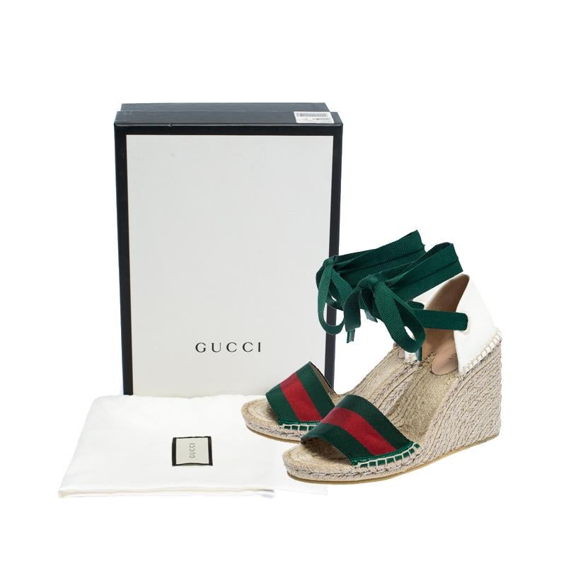 Gucci Multicolor Canvas And Web Lilibeth Platform Wedge Sandals Size 36