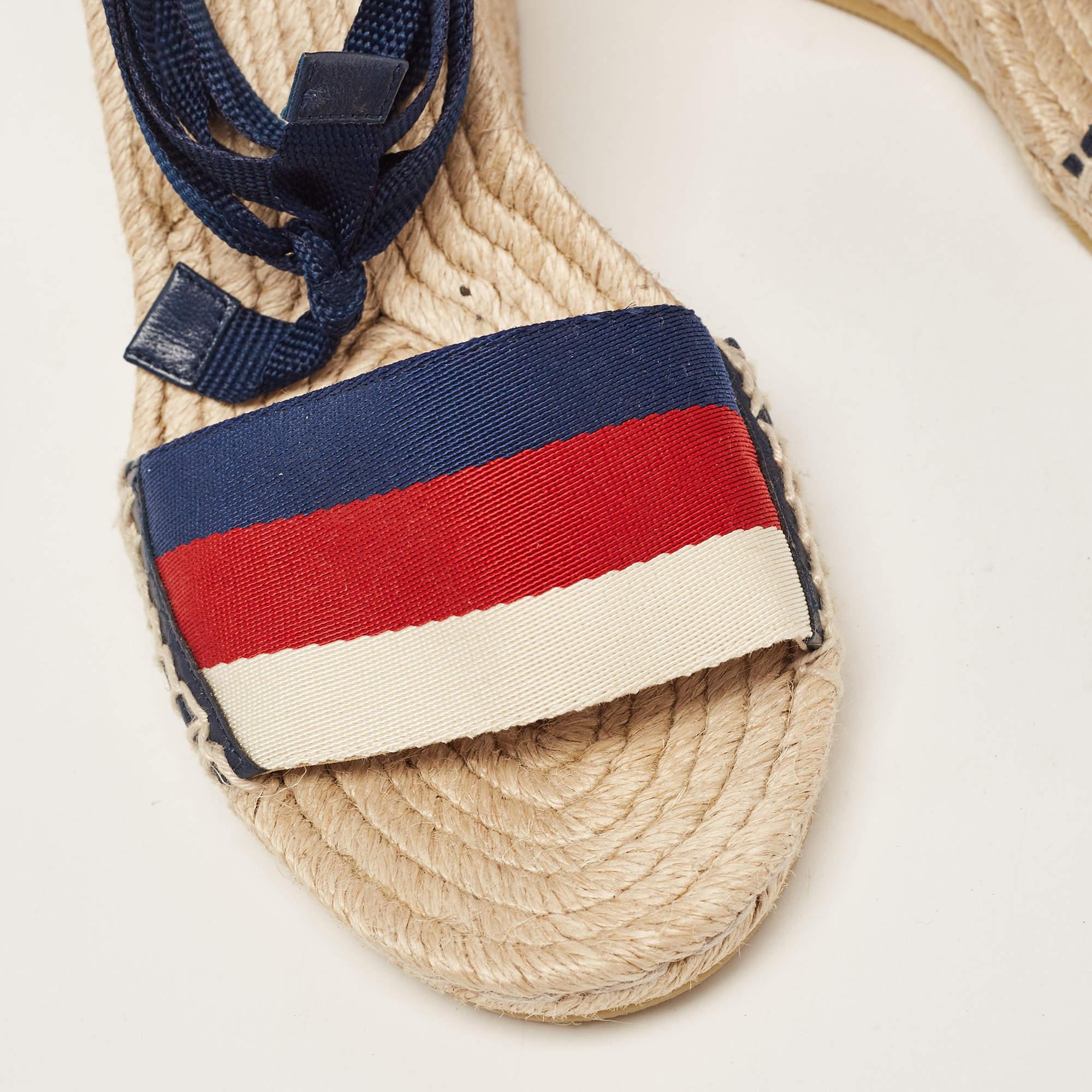 Women's Gucci Multicolor Canvas Lilibeth Sylvie Web Wedge Sandals Size 40 For Sale
