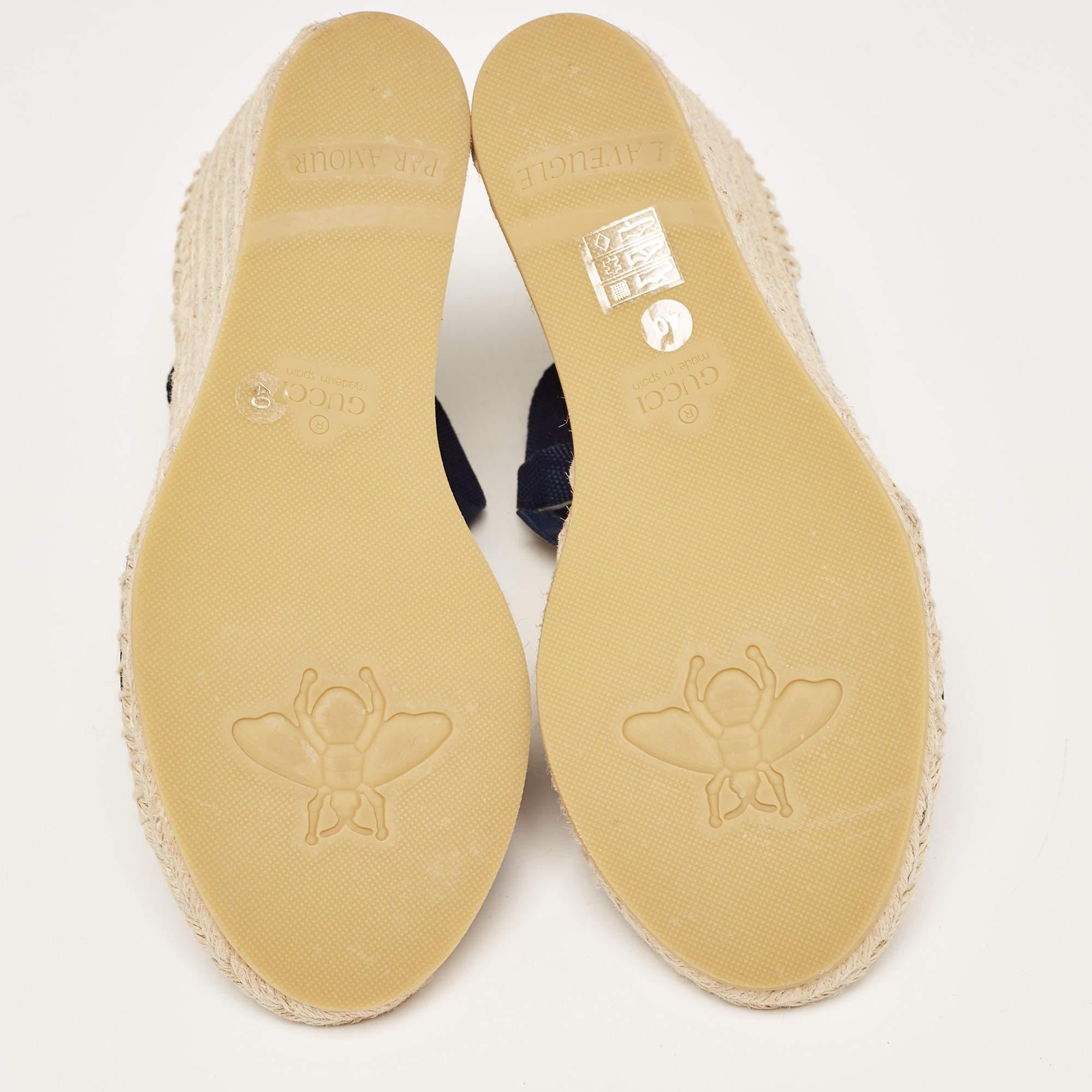 Gucci Multicolor Canvas Lilibeth Sylvie Web Wedge Sandals Size 40 For Sale 3